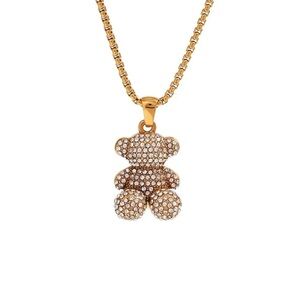 Studded Teddy Bear Pendant Necklace | Sitting